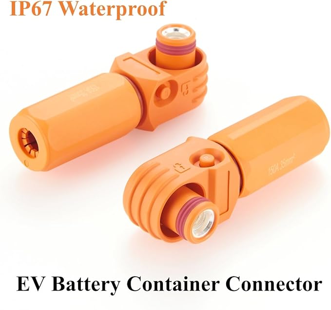 IP67 Waterproof EV Battery Container Connector Right Angle 150A 35mm² HV Energy Storage Plug,1PC (Orange, 150A)