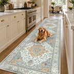 RELEANY Washable Area Rug, Runner 3'x12', Beige/Carbon Grey/Orange by RELEANY