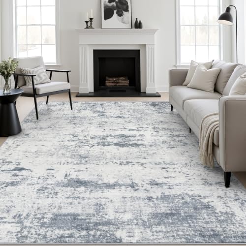 10x12 Area Rug Living Room: Modern Washable Soft Carpet Blue Grey by FXRHLP