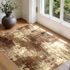 RELEANY Washable 3'x5' Abstract Area Rug for Living Room Brown Tan - Image 3