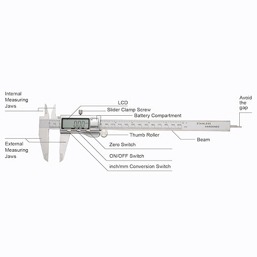 SCITOOLS All-Metal Digital Caliper 0-8" Measuring Tool, Micrometer Caliper with Auto-Off Feature, Interchangeable Between inches and millimeters for DIY/Household and 3D Printing