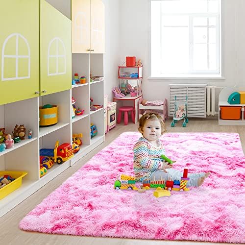 4x6 Tie-Dyed Pink Fluffy Soft Area Rug Non-Slip for Kids Bedroom Nursery - Image 6