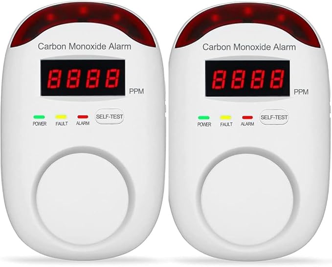 Carbon Monoxide Detector Insertion, Vzmcov CO Detector, LED Display Screen Voice Alarm, Suitable for Home Kitchen, Office, Hotel Garage, Living Room, Bedroom -1 Package (co, 2 of Them)