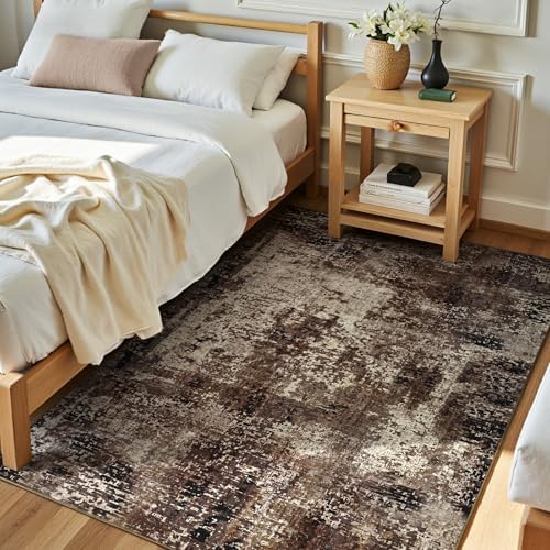 Entryway Rug 3x5 Brown Bedroom Area Rug Washable Non Slip Abstract Coffee Boho Rugs for Indoor Entry, Kitchen, Classroom, Bathroom, Kids Girls Room, Office, College Dorm Small Carpet - Image 2
