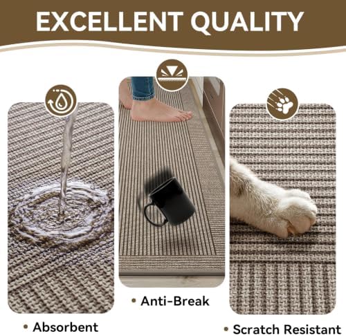 Kitchen Rugs Set of 2, Kitchen Mats for Floor,20x32+20x71 Brown - Image 5