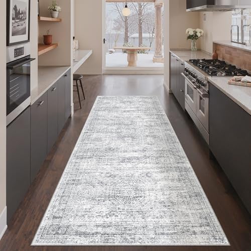 3x8 Runner Rug Non Slip,Washable Hallway Runner Rug,Grey by Restydon