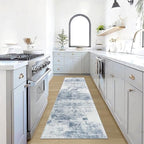 2'6''x8' Runner Rugs Washable Rug:Modern Abstract Hallway Blue White Carpet by GENTDRIZZ