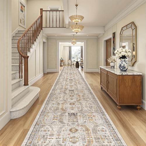 Madane Hallway Runner Rug 3x20 Washable Kitchen Runners 20ft, Brown/Gold - Image 2