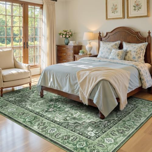 Lofus 5x7 Area Rugs for Living Room Bedroom, Boho Carpet Floral Sage Green - Image 3