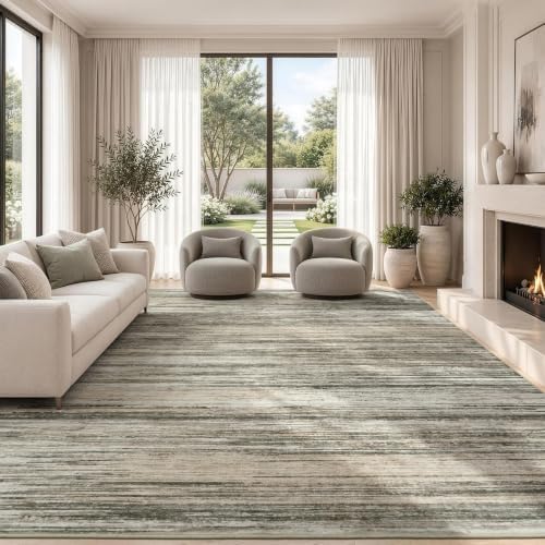 Lofus 9x12 Area Rug for Living Room, Abstract Washable Non-Slip Rugs, Taupe by Lofus
