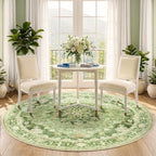 RELEANY Washable Area Rug, Round 5ft, Green/Yellow - Image 3