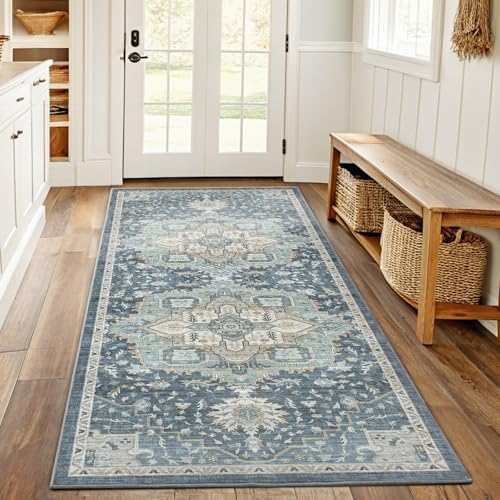 Amada 2x6 Washable Runner Rug for Kitchen and Entryway, Blue/Yellow,Vintage by AMADAHOMEFURNISHING