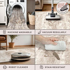 Washable Farmhouse Living Room Rug, 8x10 Area Rugs for Bedroom, Dining Room Under Table Carpet, Kids Room, Large Boho Vintage Non-Slip Floral Rugs Low Pile Stain Resistant (8x10 Beige/Latte) - Image 4