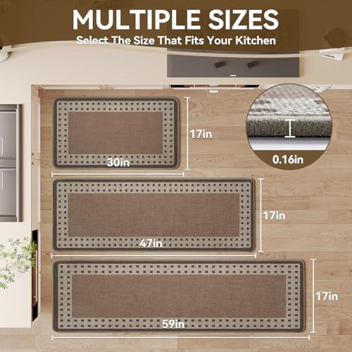 Kitchen Mats for Floor, Non Slip Kitchen Rugs, 17x47 Brown - Image 2