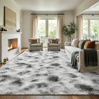 8x10 Extra Large Tie-Dyed Grey and White Fluffy Area Rug Non-Slip for - Image 3