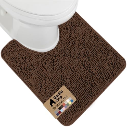 GORILLA GRIP Chenille Bath Rug Mat for Oval Toilet Base, 24x19 Brown by GorillaGrip