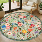 PLHXFR Round Area Rug Living Room: 4 ft Floral Washable Soft Carpet Green by PLHXFRSoftAreaRugs