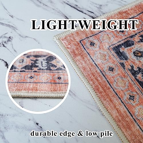 Hallway Washable Runner Rug - 2'6x12 Kitchen Rugs Entryway Rug Runner Vintage Soft Floor Mat Non Slip Indoor Farmhouse Carpet for Bathroom Living Room Bedroom (2'6''x12', Orange) - Image 6