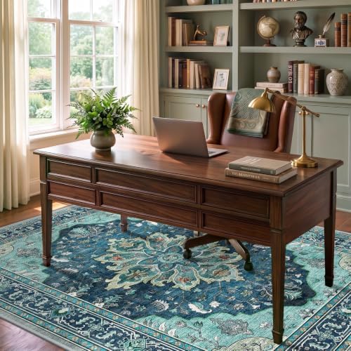 RELEANY Washable Area Rug, 6'x9', Teal - Image 3