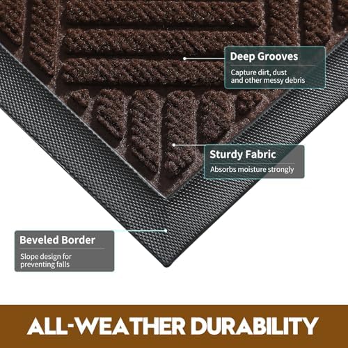 Front Door Mat, Heavy Duty Non-Slip Doormat 35.5"x24", Brown - Image 3