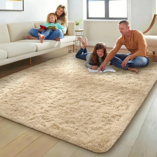 Ophanie Beige Rugs for Living Room Bedroom, 5x8 Fluffy Fuzzy Furry Carpet, Plush Soft Shaggy Bedside Indoor Floor Area Rug for Kids Nursery Home Decor with Over 99 pcs Pile fibers - Image 3