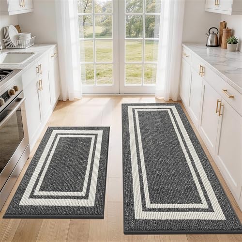 COSY HOMEER Kitchen Rugs Sets of 2 Non-Slip Washable,24"x35"+24"x60" by COSYHOMEER
