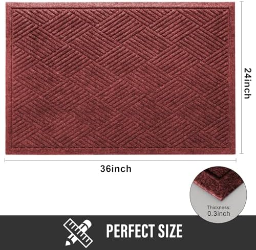 HIYARD Sturdy Front Door Mat, Absorbent Muddy Dirt Resist Welcome Door Mats Outdoor Indoor, Stain and Fade Resistant, Non-Slip Rubber Backing Low Profile Doormat for Entryway, 36×24, Red - Image 2