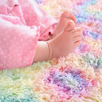 2x5 Rainbow Fluffy Soft Oval Rug Non-Slip for Kids Bedroom Nursery Playroom - Image 4
