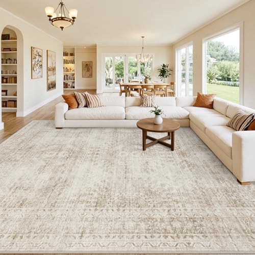 Area Rugs 9x12 Living Room: Bedroom Neutral Washable Carpet Brown by Luxturiy
