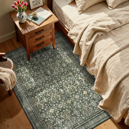 2x5 Area Rugs for Entryway, Green Washable Non-Slip Kitchen Runner Rug - Image 3