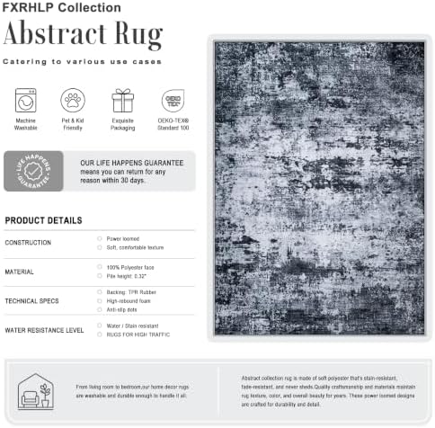 10x12 Area Rug Living Room: Modern Washable Indoor Carpet Black - Image 2