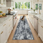 RELEANY Washable Runner 2'x9' Abstract Area Rug for Hallway Black White by RELEANY