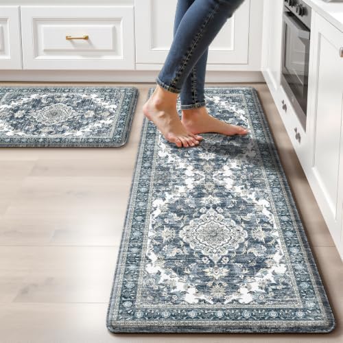 Boho Kitchen Mats for Floor 2PC Anti Fatigue Kitchen Rugs, Dark Blue by tubeamin