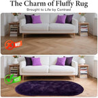 2.6x5.3 Grape Purple Fluffy Soft Oval Rug Non-Slip for Bedroom Dorm Hallway - Image 5