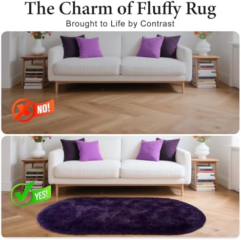 2.6x5.3 Grape Purple Fluffy Soft Oval Rug Non-Slip for Bedroom Dorm Hallway - Image 5