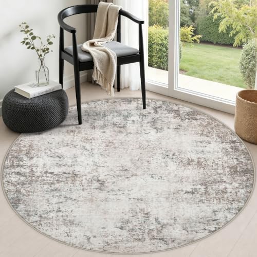 Round Area Rug Living Room: 5 ft Modern Washable Carpet Brown by FXRHLP