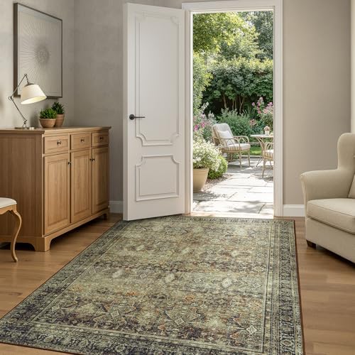 4x6 Area Rugs for Entryway, Brown Washable Non-Slip Area Rug for Kitchen by Lofus