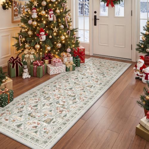 2x5 Christmas Runner Rug for Hallway,Washable Kitchen Rugs,Grey - Image 3