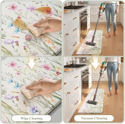 KIMODE Anti Fatigue Kitchen Mats for Floor, Floral Kitchen Rugs Sets of 2 - Image 5
