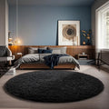 Ophanie Round Rug 5Ft Black Circle Area Rug, Room Decor for Men, Fluffy Fuzzy Bedroom Carpet, Plush Soft Shaggy Living Room Rugs for Kids Home Aesthetic, Nursery with Over 99 pcs Pile fibers by Ophanie