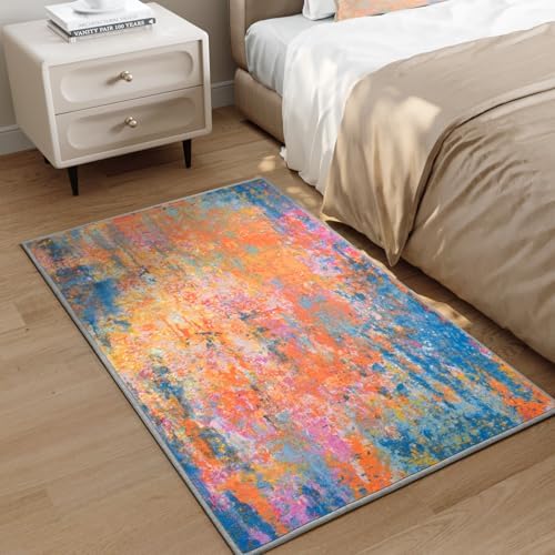 Entrance Rugs Indoor 2x3 Colorful Entry Rug Washable Abstract Rainbow Small Area Rug Non-Slip Low Pile Throw Rugs for Entryway, Kitchen Floor, Front Door Indoor Door Mat, Bathroom, Bedroom Bedside - Image 5