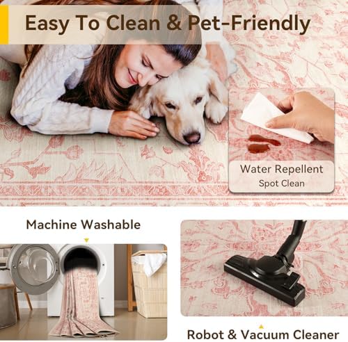 RELEANY Washable Area Rug, 5'x7', Pink/Light Vintage Pink - Image 6