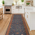 Navy Blue 2x8 Long Runner for Kitchen, 8ft Runner Rugs for Entryway, Hallway, Washable Non Skid Rubber Backing Low Pile Stain Resistance Floral Carpet by HazoHaus