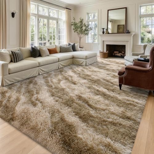 8x10 Extra Large Khaki Fluffy Area Rug Non-Slip for Living Room Bedroom