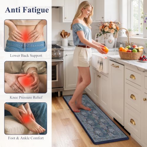 Collive Kitchen Mats Cushioned Anti Fatigue, Dark Blue Kitchen Rug Sets - Image 4