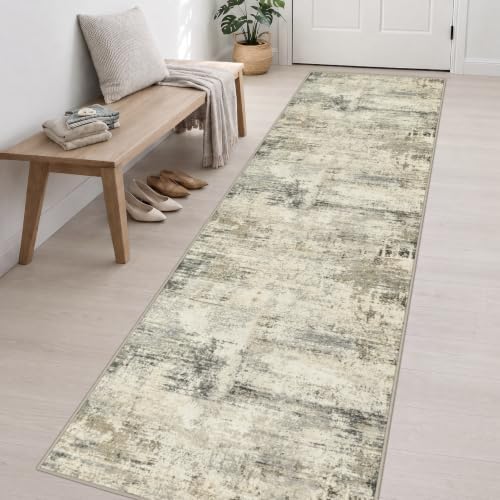 3x14 Washable Runner Rug：Modern Abstract Soft Carpet Ash Brown - Image 3