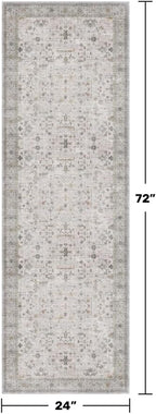 Hazo Haus Washable Neutral 2x6 Bathroom Runner Rug, Vintage Kitchen Floor Mat for Indoor Entrance and Bedroom, Light Gray & Sage Geometric Runner Rug Decor, Low Pile Stain Resistant - Image 2