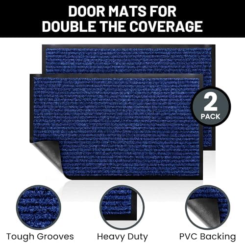 Front Door Mat Indoor Outdoor Welcome Entryway Entrance Doormat, 48x36 Blue - Image 2