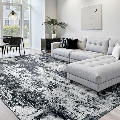 RELEANY Washable 10'x12' Abstract Area Rug for Living Room Black White - Image 2