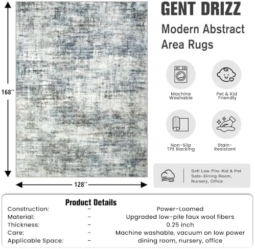 10x14 Area Rugs for Living Room: Washable Abstract Blue Multi Carpet - Image 2